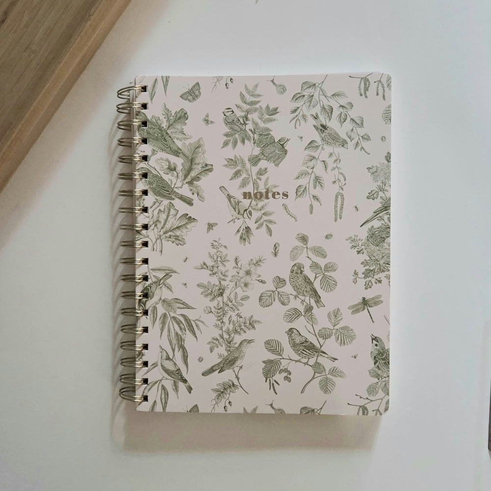Fringe Studio Vintage Style Floral Bird Large Spiral Paperback Ruled Notebook